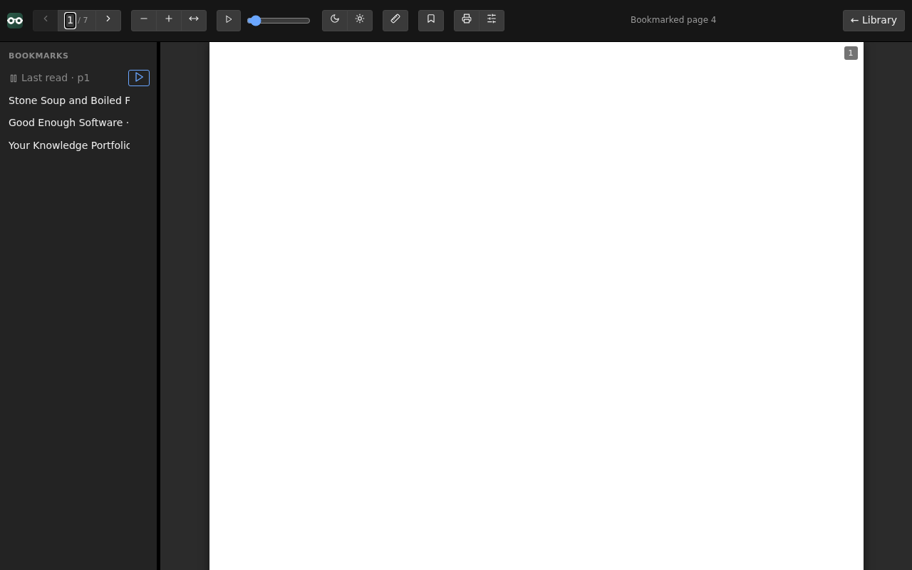 The ReadMore PDF viewer with bookmarks panel open