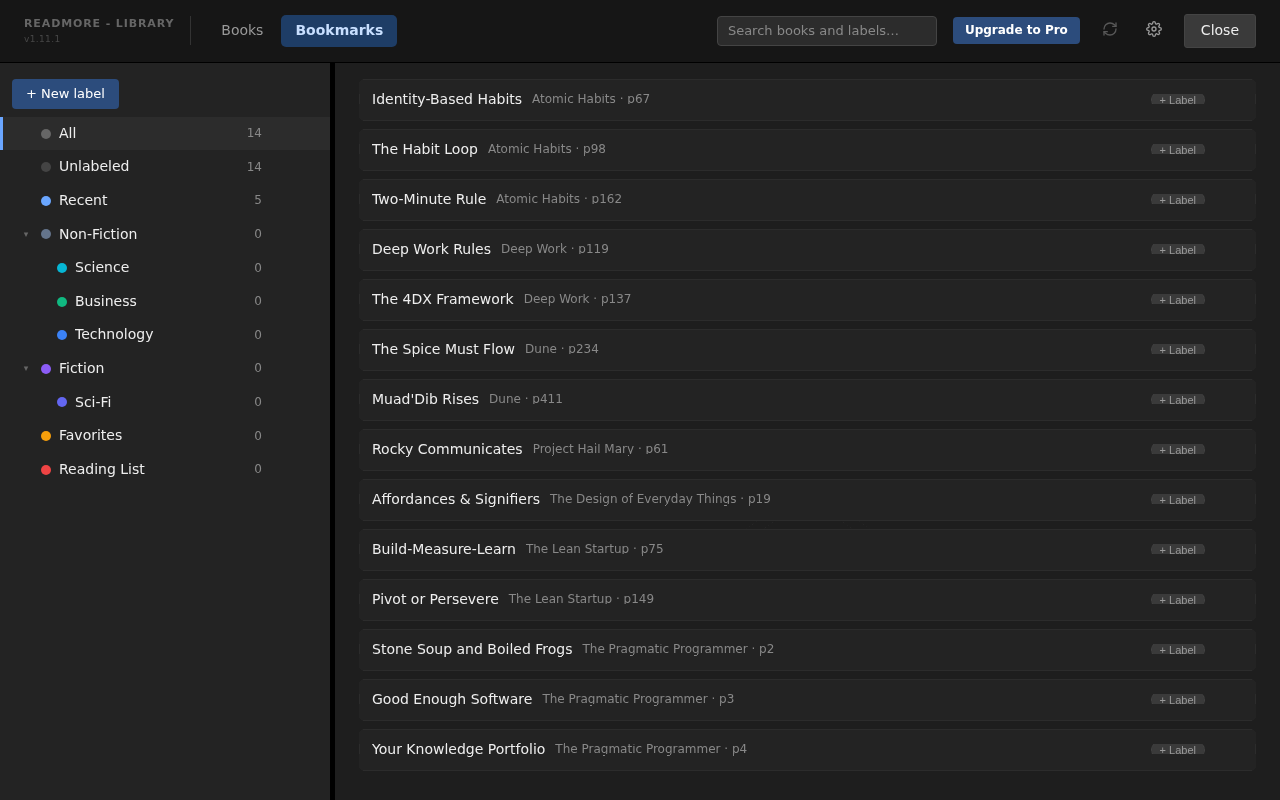 Bookmarks aggregated across books in the ReadMore library